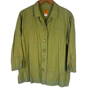 Ruby Rd Green Linen Blend Embroidered Trim Button Front Blouse Size‎ 10